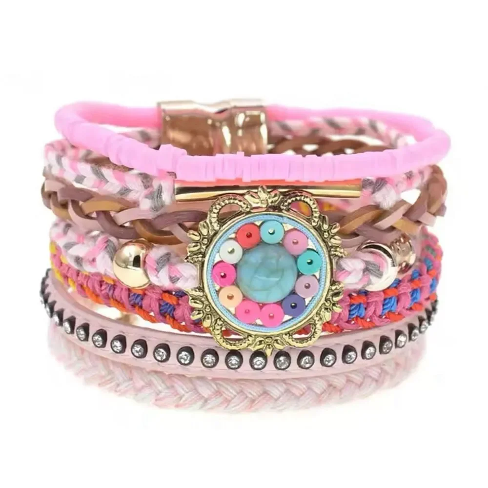 Bohemian Multi-Layer Wrap Bracelet Turquoise Beads Crystals Magnetic Clo… - Picture 7 of 7